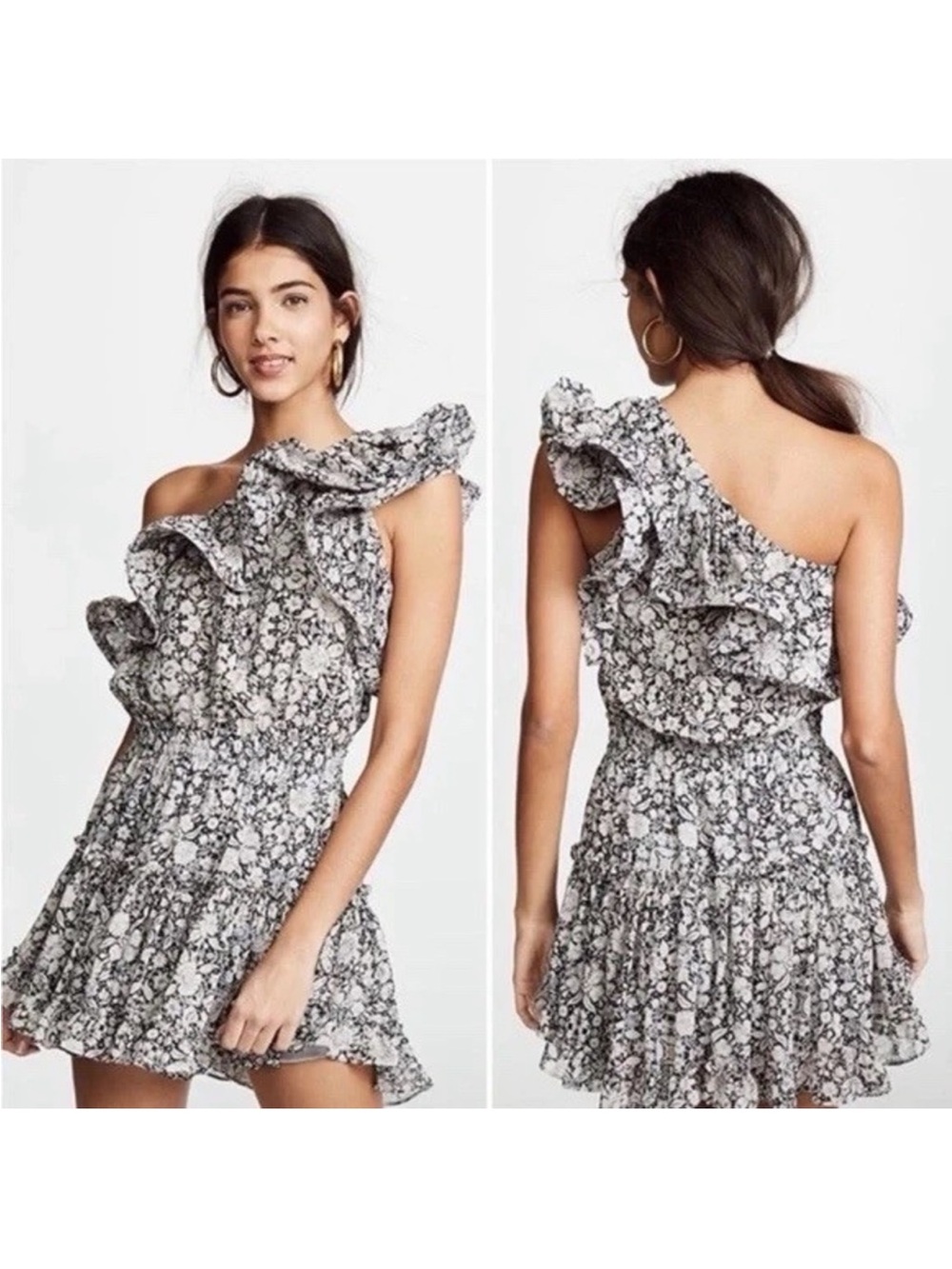 Misa Los Angeles Black and White Floral Ruffled Mini Dress - Picture 2 of 6